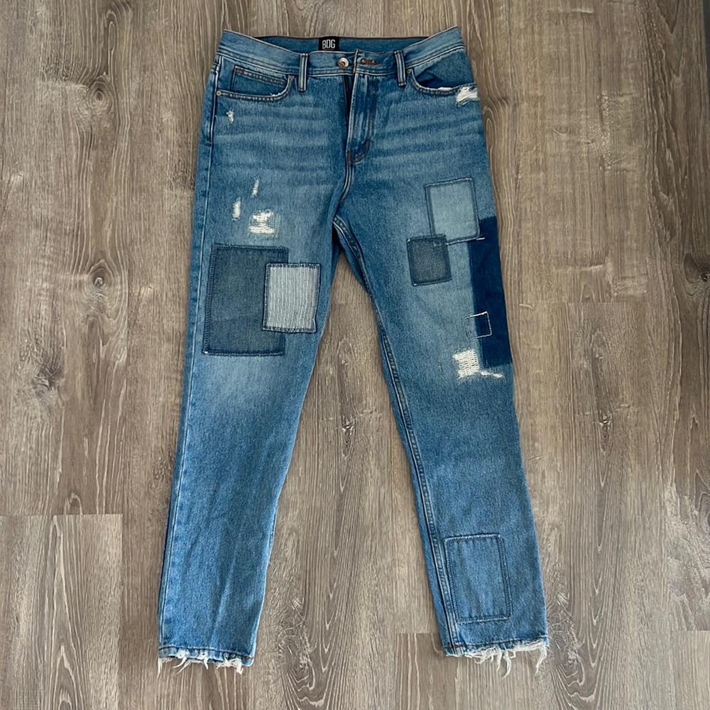 Urban outfitters bdg dad slim taper fit patchwork denim jeans